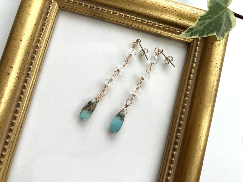 コッパーアマゾナイト、ブルートパーズのピアス