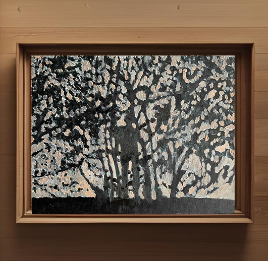 原画「朝の堤防とあかちゃん。」F6・油彩