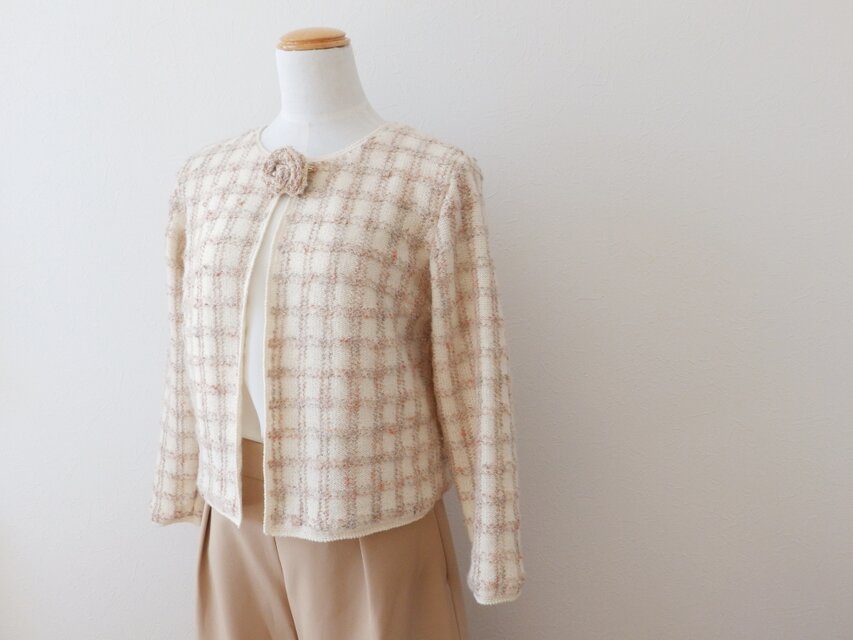 格子柄のニットボレロ