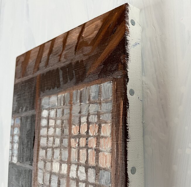 原画・油彩「朝の和室」絵画・F3（22×27㎝）アート・キャンバス