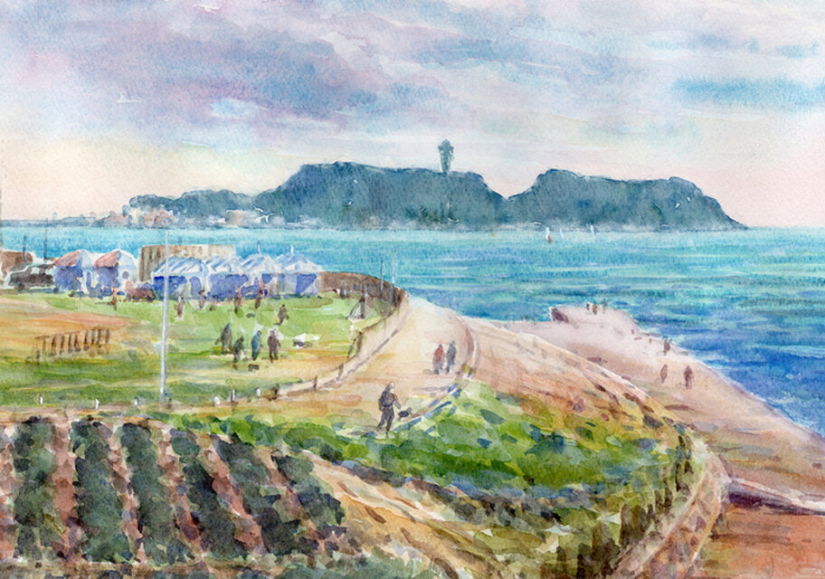 水彩画原画 江の島と湘南海岸公園 ＃629 | iichi 日々の暮らしを 