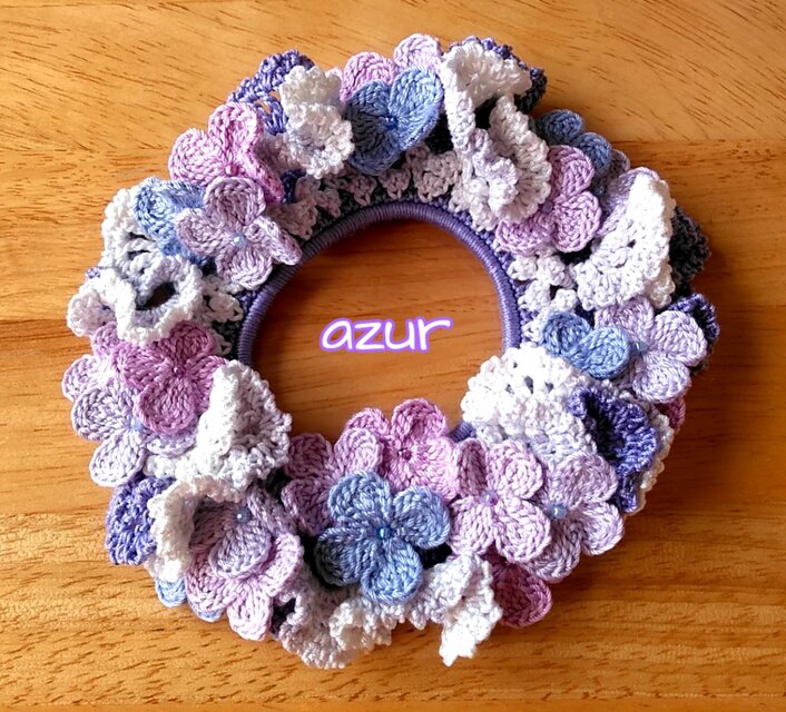 紫陽花のシュシュ　紫系