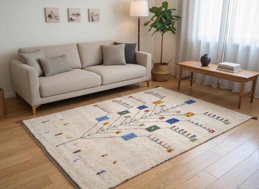 ペルシャ ギャッベ　リビング　187x152cm ナチュラル　グレー　糸杉　RJ7511