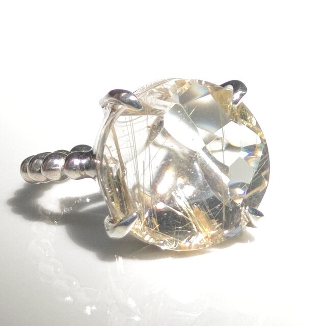 ルチルクォーツ　ラウンド　Half＆Half　変形カット　シルバーSV925リング