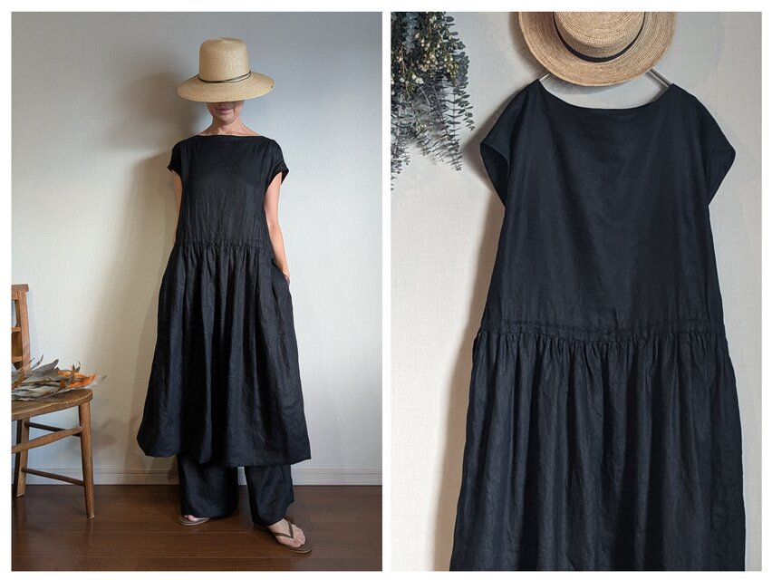 フレンチスリーブ　ギャザーワンピース