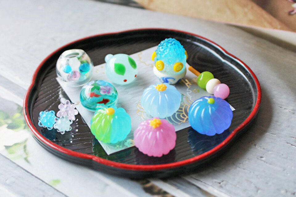 ガラスのミニチュア和菓子（夏の和菓子）　★ガラスのミニチュア和菓子店★