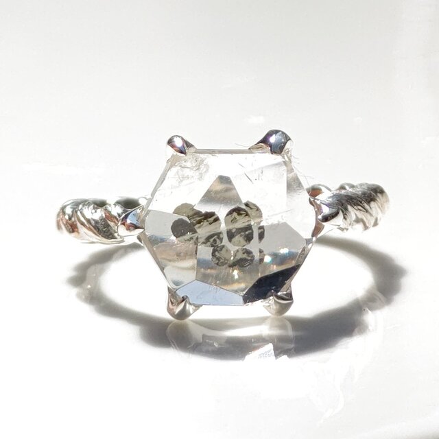 マーカサイトinクォーツ　6角形立体カット　シルバーSV925リング
