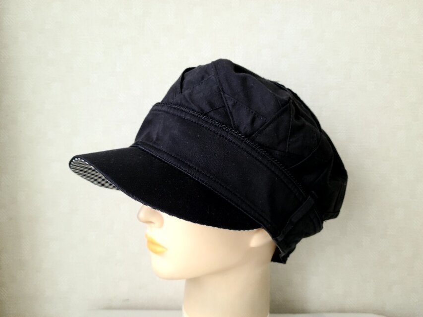 魅せる帽子☆コットンパンツのリメイクキャスケット～プラック