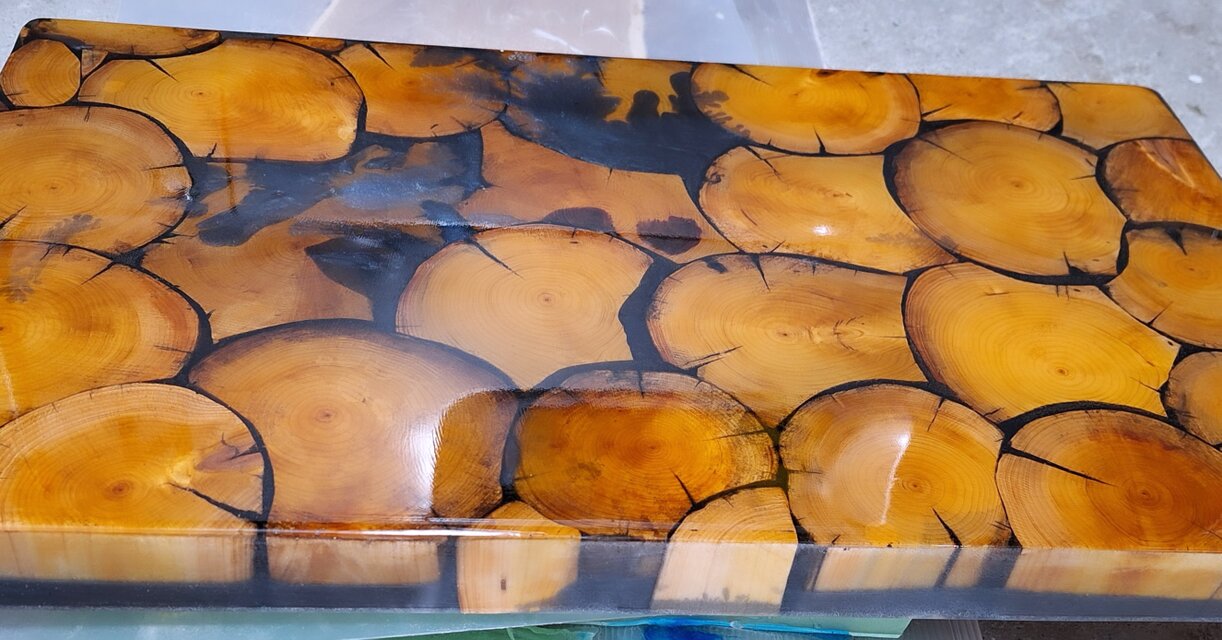 専用品 生命(いのち)の湧水 レジンローテーブル 輪切り 青森ヒバ