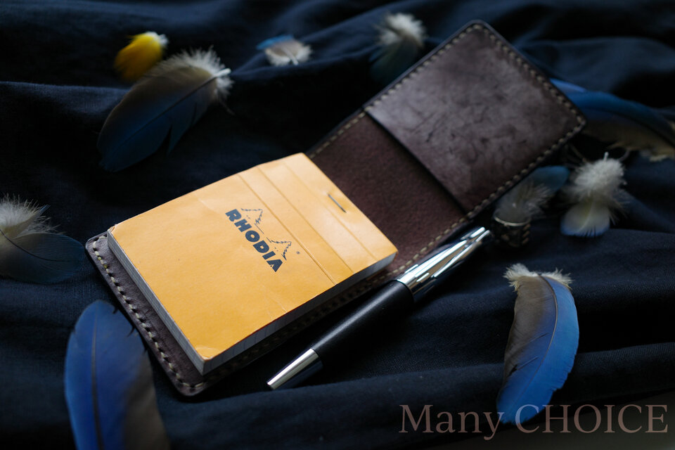 イタリアンバケッタレザー・アラスカ・ロディアメモ帳ホルダー（モカ）