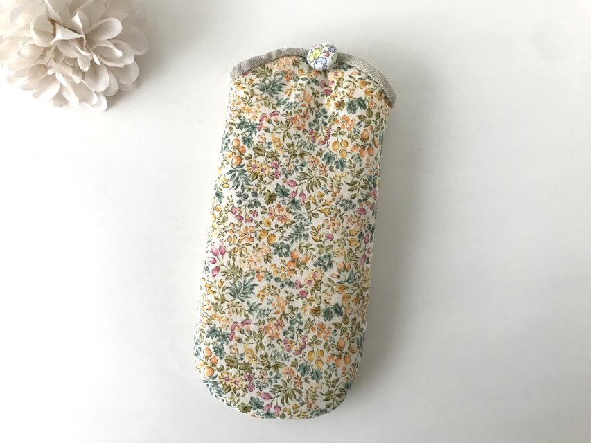 小花柄 メガネケース メガネポーチ イエロー 黄色 フラワー 綿 布 ギフト スリム 軽い