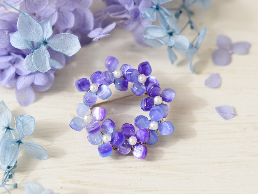 ＃613 ピンクパープル✴紫陽花リース✴レジンヘアゴムキーホルダーブローチ 613 ピンクパープル紫陽花リースレジンヘアゴムキーホルダーブローチ