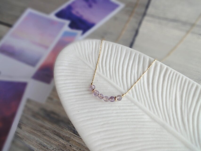 天然石のネックレス ■ - Graceful -  極細なダイヤモンドカットチェーン ■  アメジスト