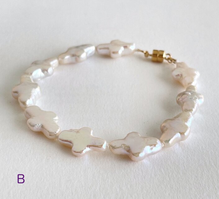 天然 淡水パール クロスパールのブレスレット (k14gf) オーロラカラー