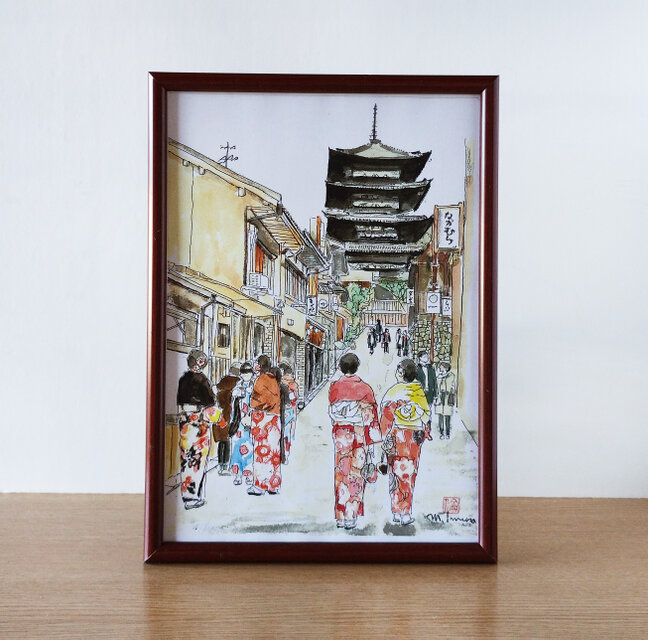 A4サイズ「京都 八坂の塔 新春の彩」 京の水彩画工房 | iichi 日々の 