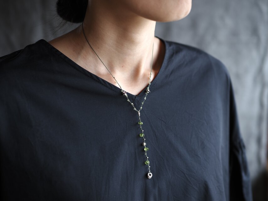 -Peridot-【Y_line】braid necklace
