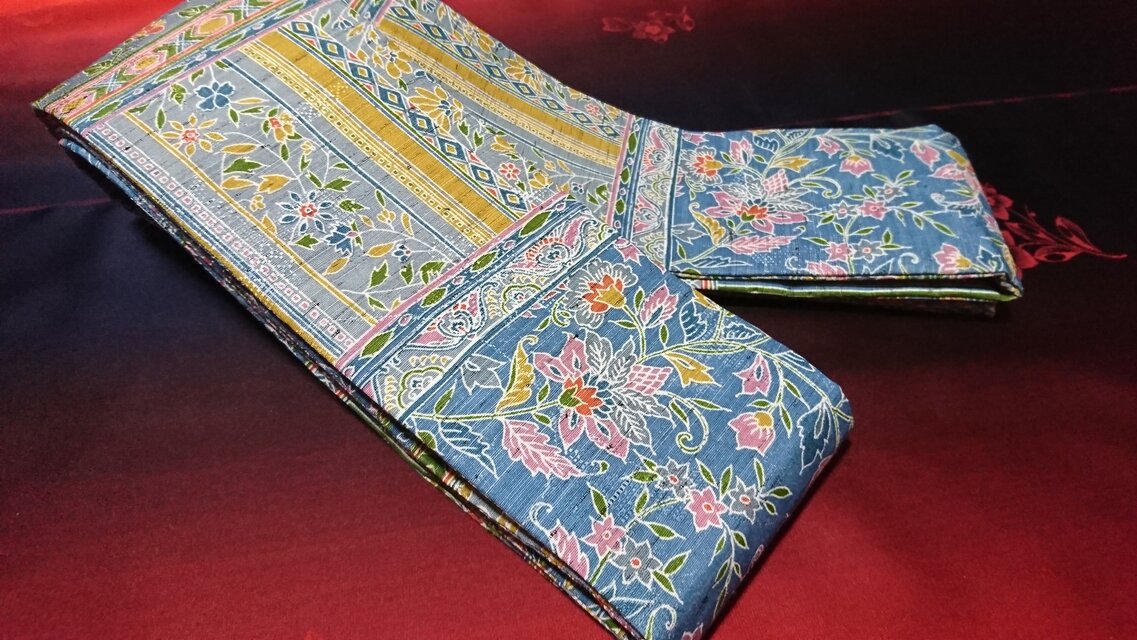 創作帯☆角帯 リバーシブル更紗模様 巾約11cm