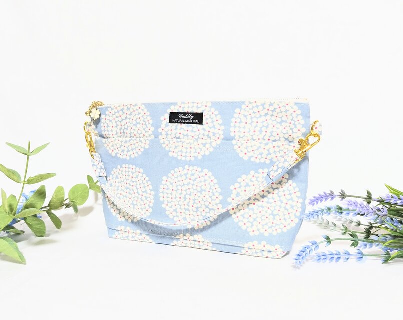 サークルフラワー横長ポーチ（外ポケット付き)