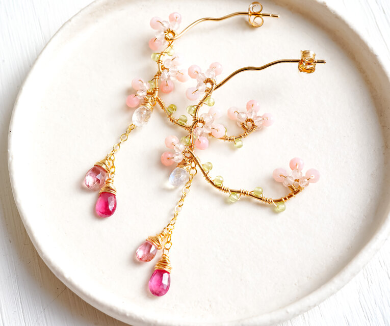 桜-ピンクのお花のフープピアス 14kgf
