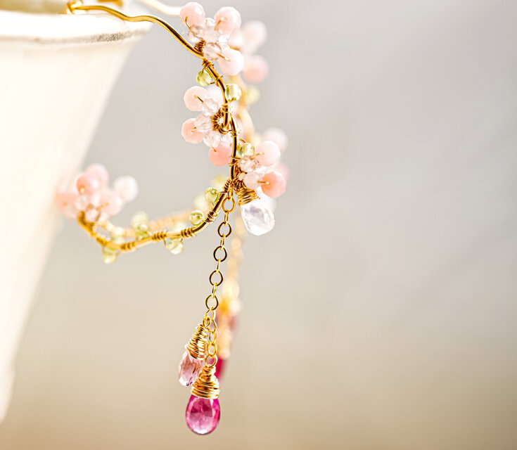 桜-ピンクのお花のフープピアス 14kgf | iichi 日々の暮らしを心地よく