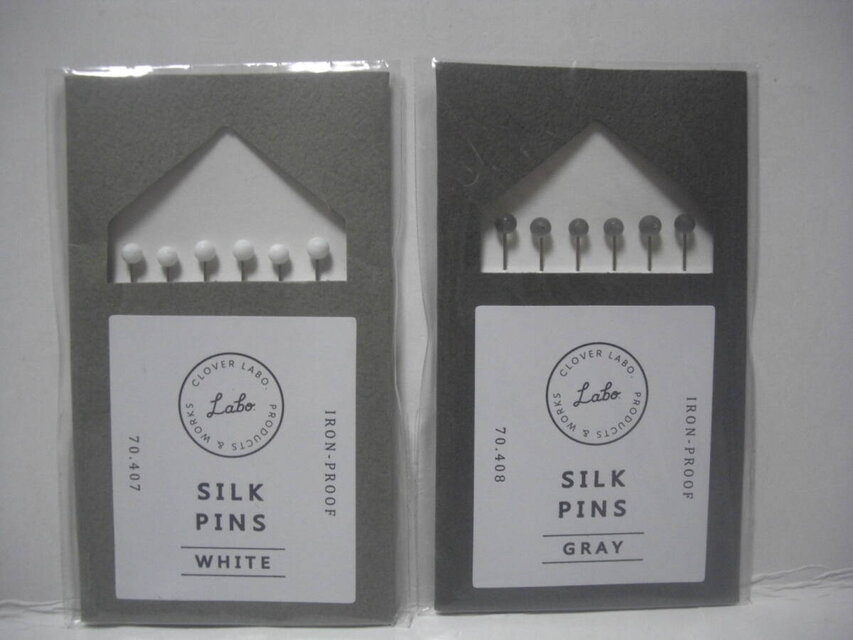送料無料 クロバー クロバーラボ シルク待針 ホワイト 70-407 & グレー 70-408 2点組