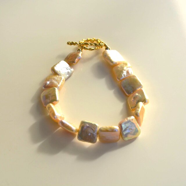 ★スクエア型淡水パールのブレスレット★送料無料♪Cm