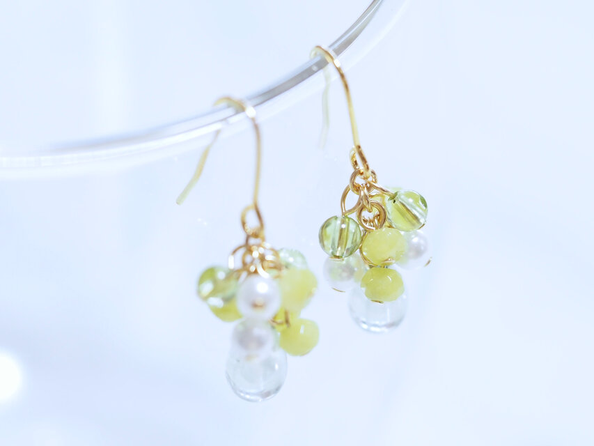 天然石 ペリドット グリーン翡翠 パール　新緑ピアス/イヤリング P0279 E0279