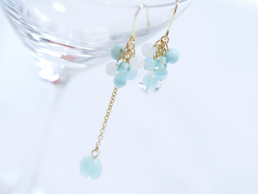 天然石 ラリマー　ミントジュレのチェコメロン　パステルミントのピアス/イヤリング P0280 E0280