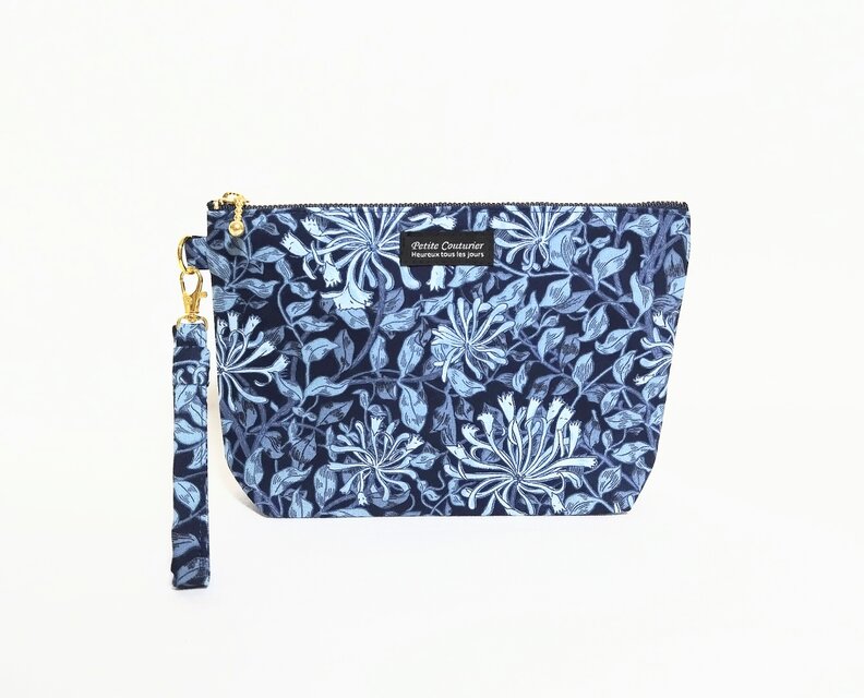 ハニーサックルの持ち手付きポーチ（ネイビー）