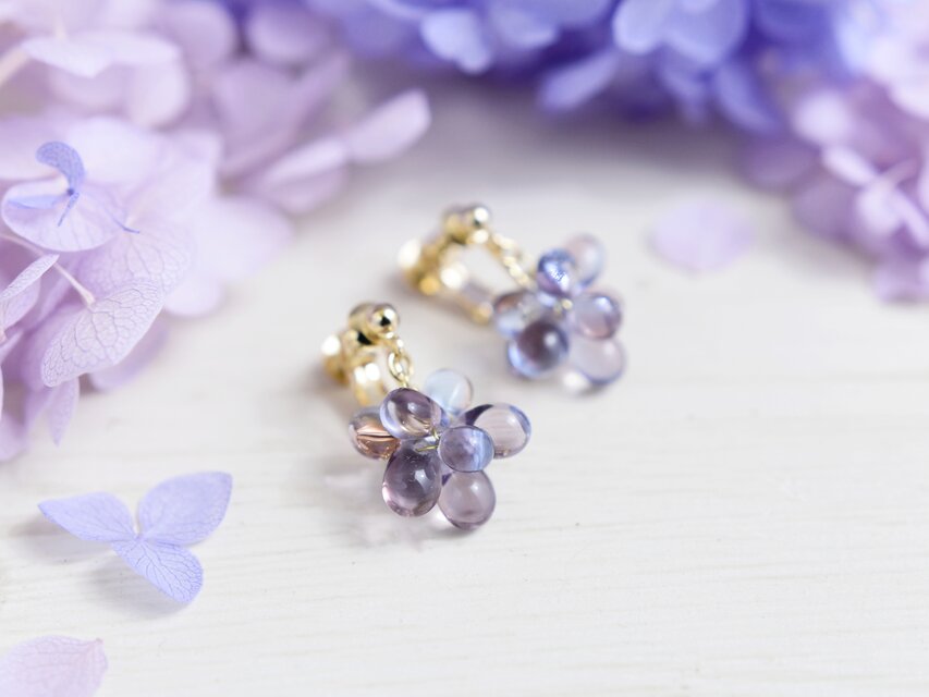 【イヤリング】夜明け前の空 くすみカラー 紫陽花