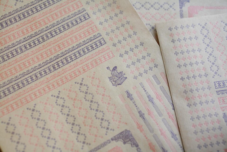 平 袋 <彩> 〔retro pattern series〕 3枚入り 明治レトロ柄 活版印刷