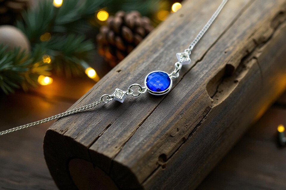 クリスタルガラスのブレスレット　マジェスティックブルー　シルバー金具