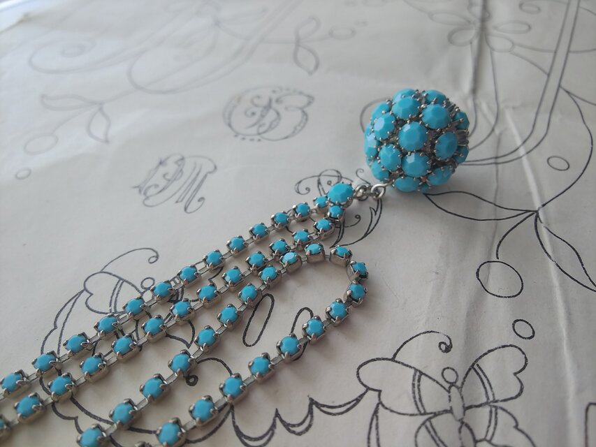 ヴィンテージ　ターコイズBlue/RhineストーンBall　ネックレス