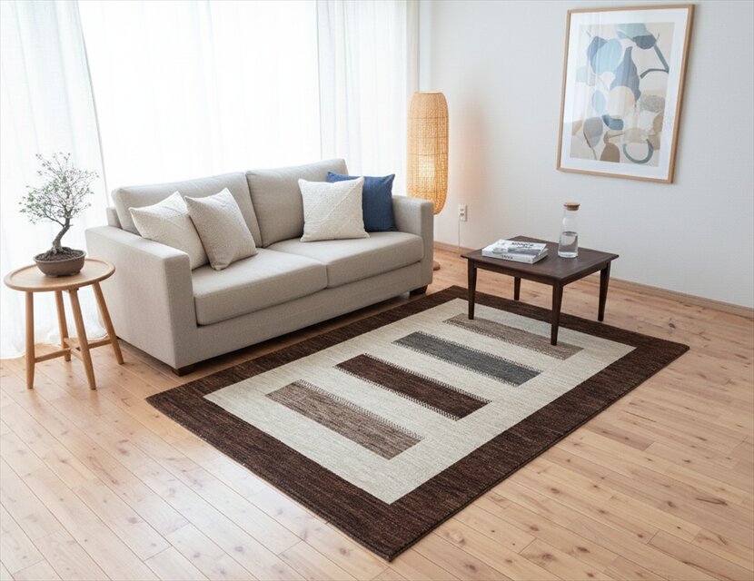 夏は涼しく冬は暖かい 天然無染ラグ　ガゼニラハット　リビング　P2　197x141cm　手織り絨毯