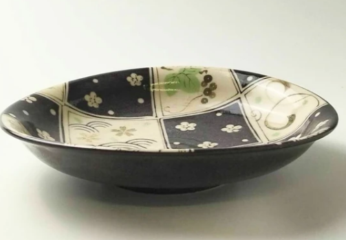 【大特価】【新品】加藤五陶兵衛造　織部市松紋盛皿  サイズ：255mm×250mm　H：60mm