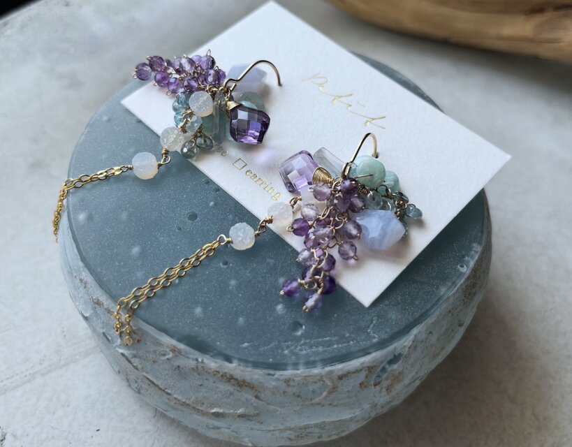 【SALE＊12/16まで】【Ｋ14gf】アメジストとアマゾナイトのピアス(イヤリング)