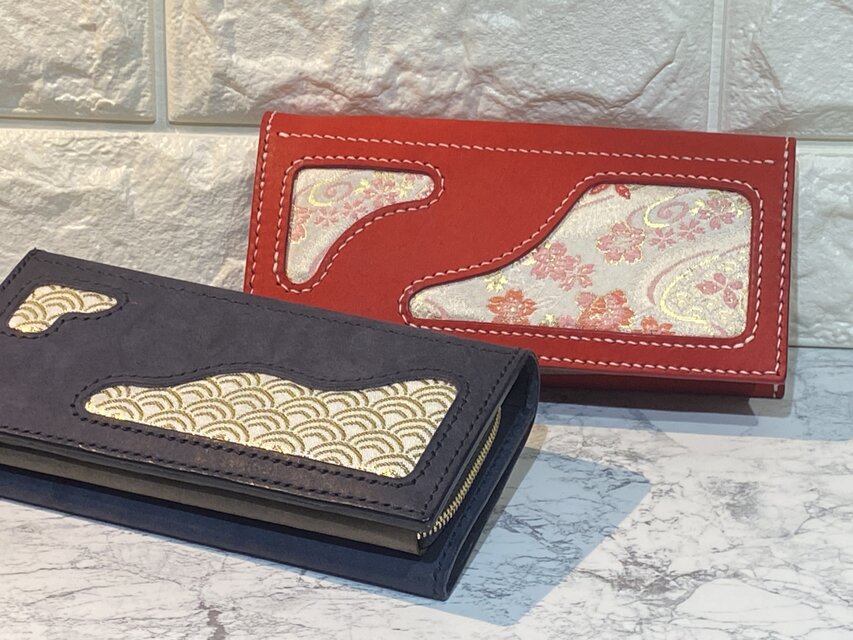 【受注生産】レザー×西陣織ロングウォレット(納期約１ヶ月)