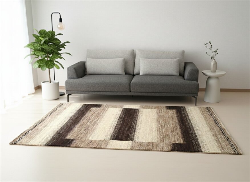 通年18℃　オールシーズン手織りラグ　ガゼニギャッベ　203x135cm ラグサイズ BP248