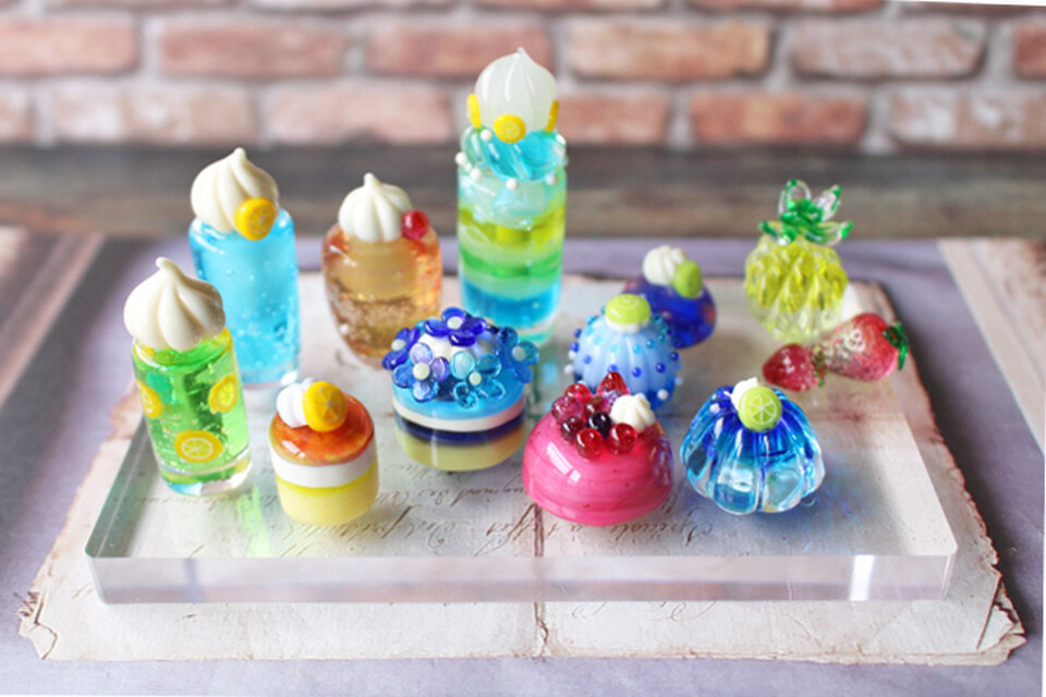 ガラスのミニチュア 夏スイーツセット ☆ガラスのミニチュア喫茶店