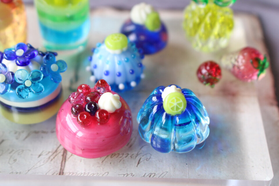 ガラスのミニチュア 夏スイーツセット ☆ガラスのミニチュア喫茶店