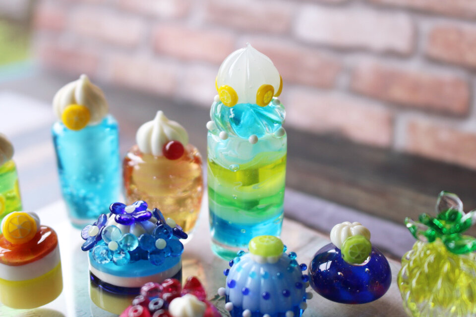 ガラスのミニチュア 夏スイーツセット ☆ガラスのミニチュア喫茶店