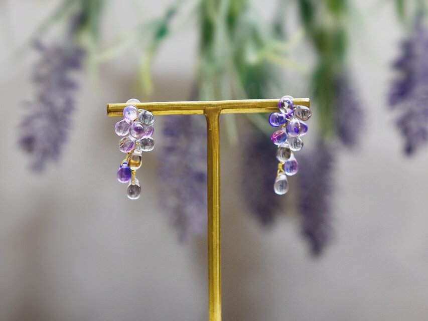 【14kgfピアス】藤の花（ガラス）