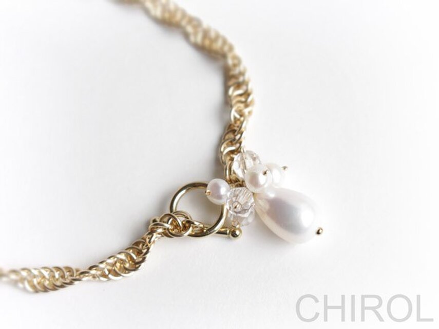 淡水パール と 水晶の チェーン ブレスレット/ 14kgf