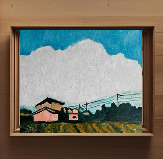 原画「稲刈り後の田園風景２」F8・油彩