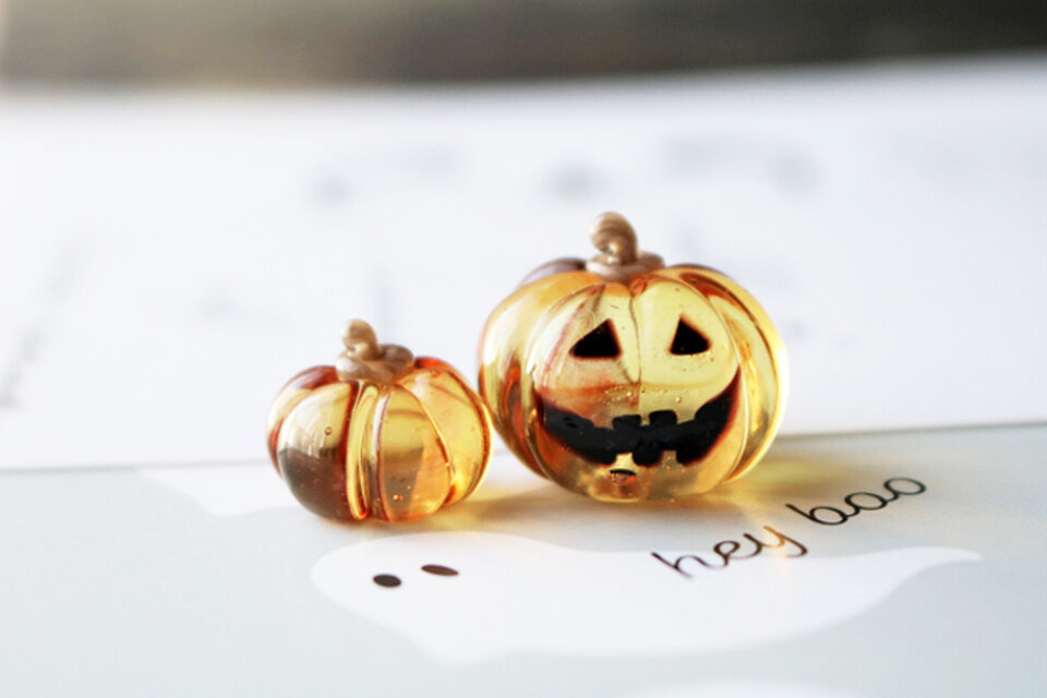 ガラスのハロウィン　ミニチュアジャックオランタン（透明）