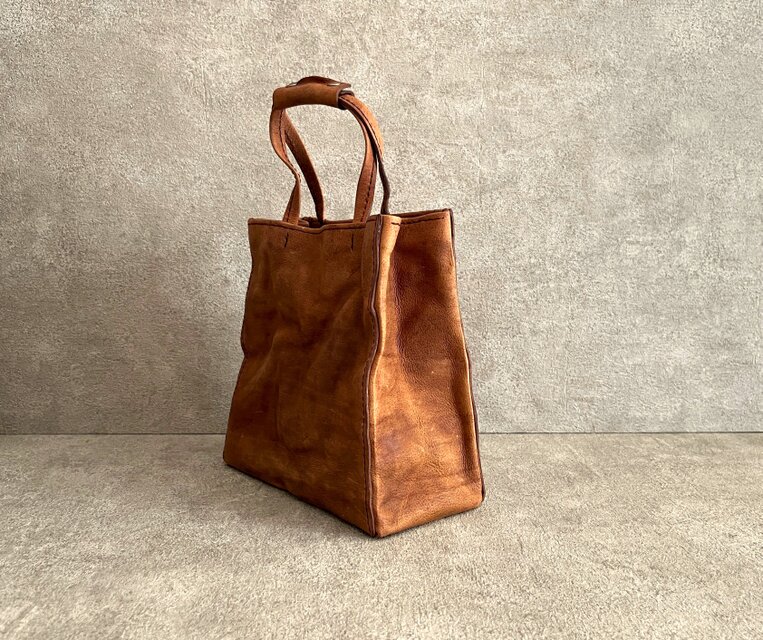 wash加工 紙袋バッグ ブラウン イタリアンレザー＜C＞ | iichi 日々の