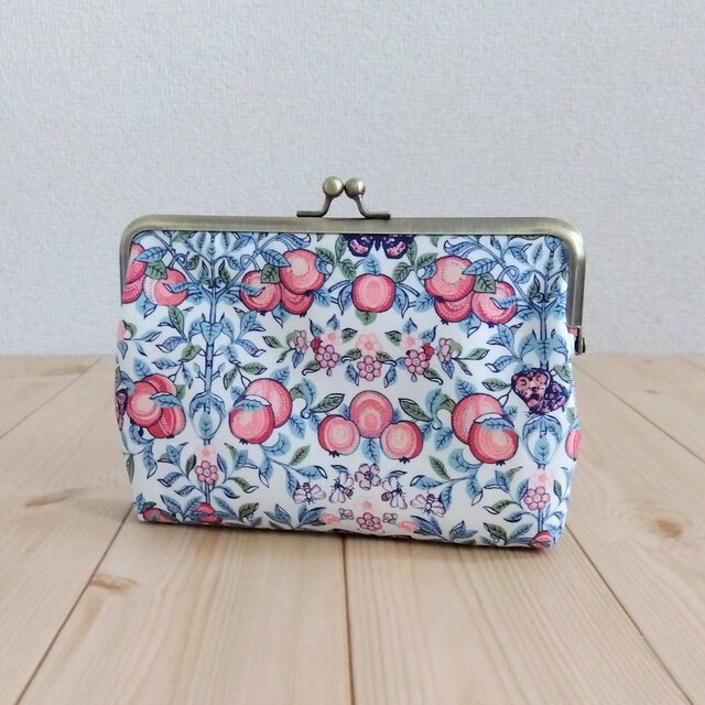 リバティ　お薬手帳・通帳ケース・がま口大きめポーチ　18cm口金　オーチャード　ピンク　　830