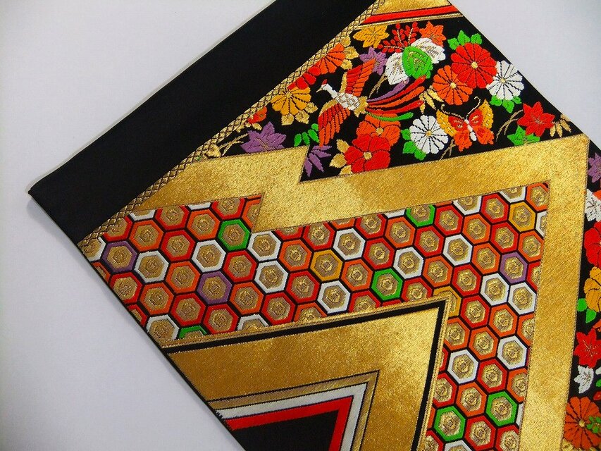 table runner 「花更紗」帯リメイク　正絹　西陣織　長尺 16)2045】59.5cm/西陣織・松皮菱飛鳥花文様/テーブルセンター/和風/帯