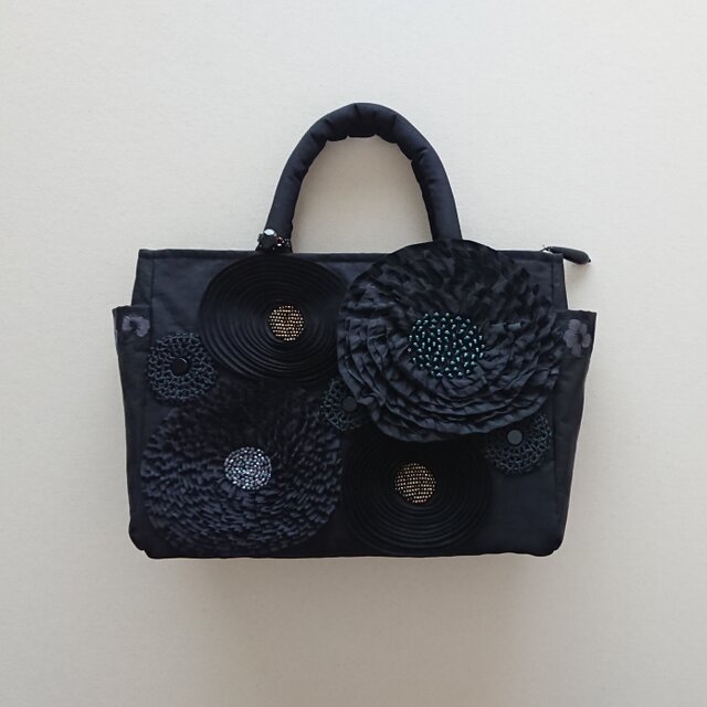 black ribbon flower standard bag