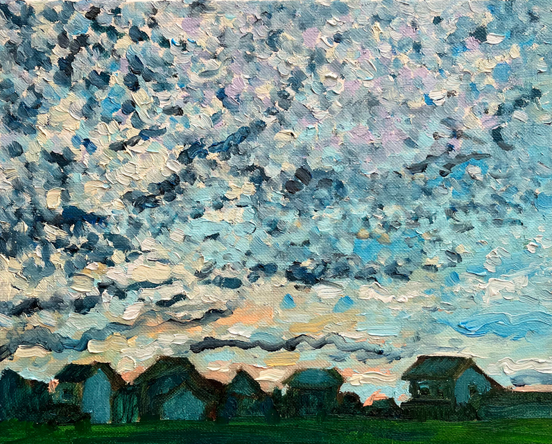 原画・油彩「夏の終わりの朝3」絵画・F3（22×27㎝）アート
